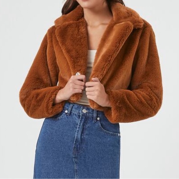 Forever 21 Plush Cropped Faux Fur Coat sz M - Picture 12 of 12